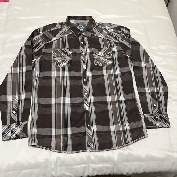 Western Shirts Lot Of 2 Men’s XL Double S Pearl Snap Striped & BKE Black Plaid - Picture 2 of 16
